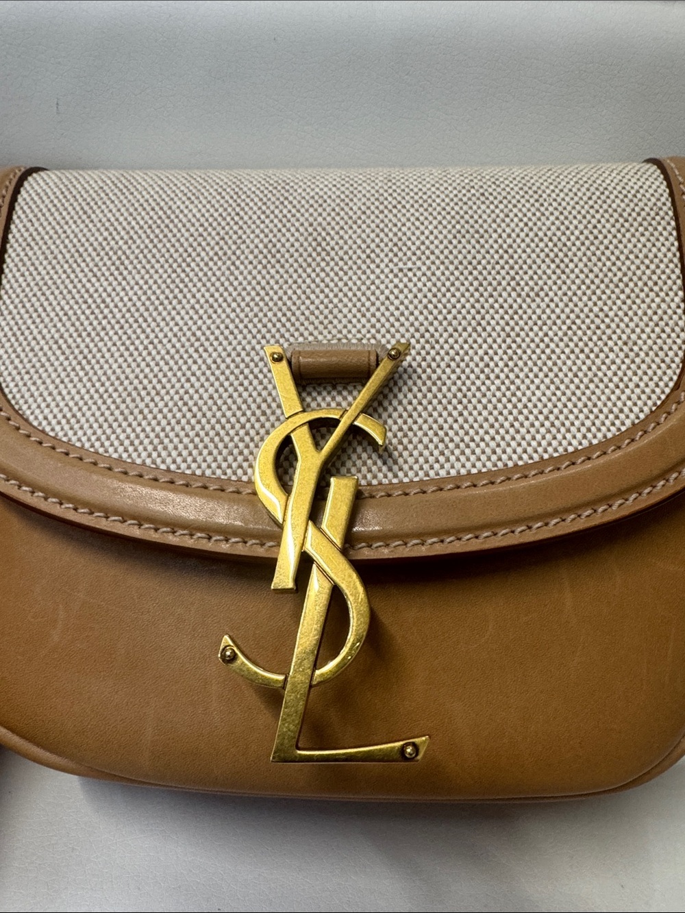 Saint Laurent Tan Leather and Cream Canvas Crossbody with Gold YSL - Picture 2 of 5